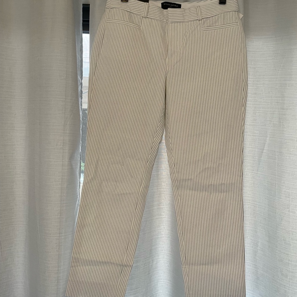 Banana Republic Cream and Black Striped Dress Pants